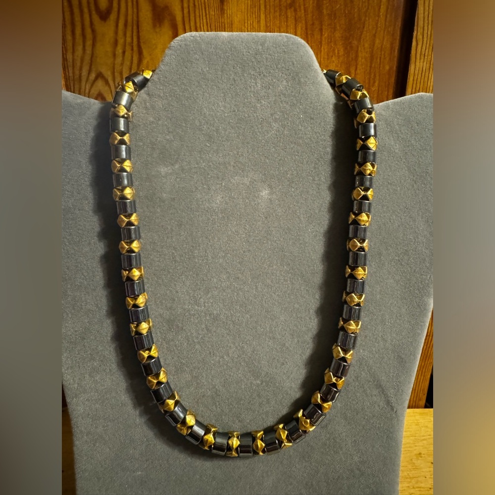 Hematite Beaded Gold Tone Statement Necklace - image 1
